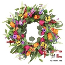 Spring Summer Wreath for Front Door 22 Inch Artificial Tulips Wreath Colorful