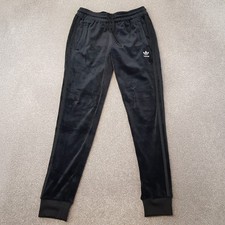 Adidas Womens Tracksuit Bottoms 10 Black Velour Velvet Pants Originals Trefoil