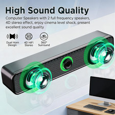 Portable Soundbar USB Wired Bluetooth Speaker for Computer PC Laptop LED Light