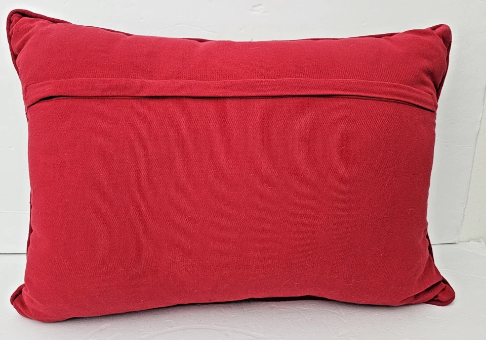 Vintage Christmas  Poinsettia 3-D Embroidered Burlap Accent Zip Pillow 21" X 15" - Image 2 of 4