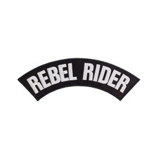 Large 12" REBEL RIDER Embroidered Rocker Patch - Black & White Biker Top Rocker