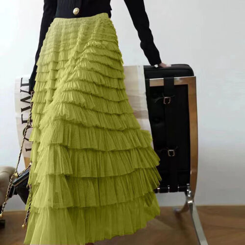 Multilayer Ruffles Tulle Skirt Pleated High Waist Fluffy Skirt Fairy Cake Dress - Picture 7 of 27