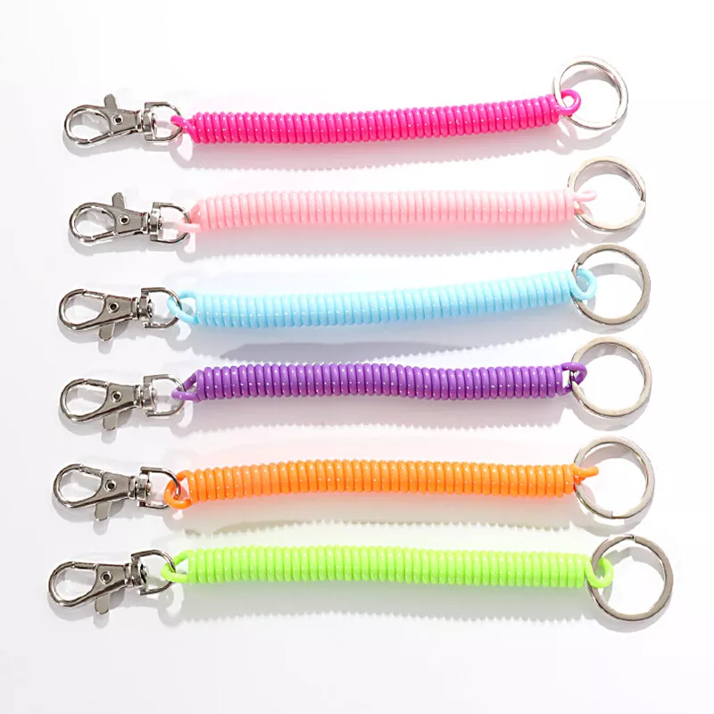 Keyring Retractable Spiral Clip On Ring Stretchy Elastic Coil Spring Key Chain