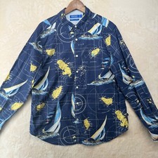 Nautica Classic Fit Stretch Men Size L Blue Cotton Long Sleeve Casual Shirt