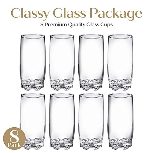 Drinking Glasses set of 8 Highball Glass cups By Home Essentials – Premium - Picture 6 of 8