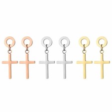 2pcs Men Women Cross Drop Dangle Ear Stud Earrings Pierced Stainless Steel