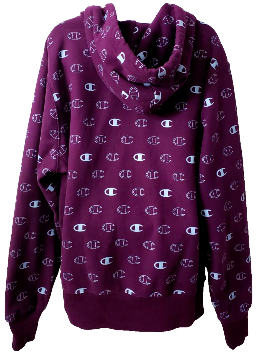 Champion Reverse Weave Hoodie L Logo Sweatshirt Purple POCKET Hip Hop  Streetwear