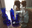 VTG Cobalt Blue Vicks + ANTIQUE AQUA Misc Bottle Glass LOT 15 PCS. BROMO SELTZER — photo 1