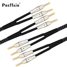 Pair HIFI 4N OFC Silver Plated Audio Speaker Cable W/ Banana Plug for Amplifier