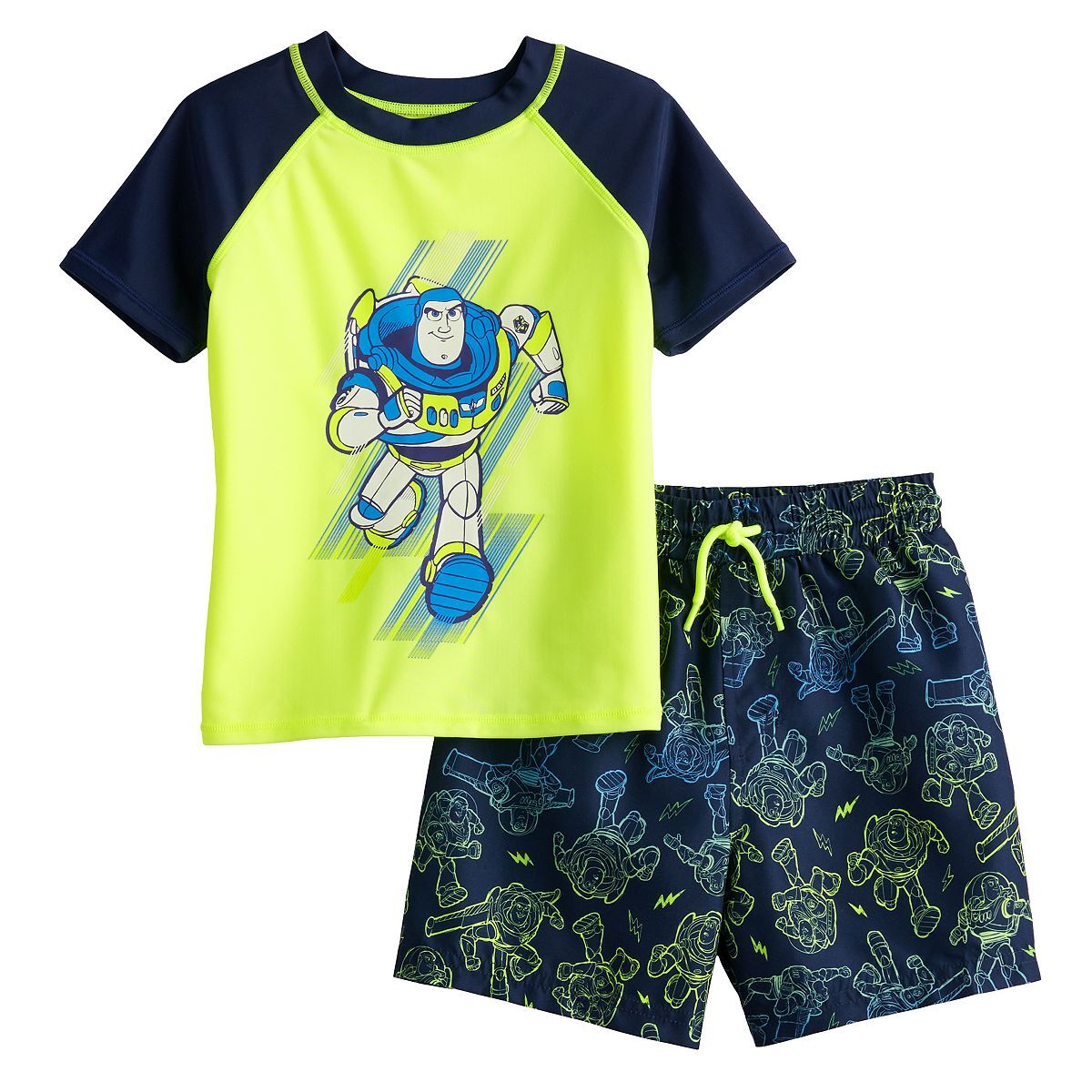 Disney Toy Story Swim Trunks Rash Guard Swimsuit Swim Shirt Set 3T