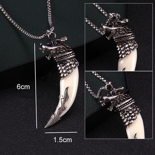 Collana Ciondolo Animale Lupo Retro Etnico Testa Lupo Dente Collana Gioielli Regalo - Foto 17 di 46