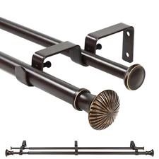 5/8" Telescoping Double Curtain Rods w/ Trumpet Finials，28"-48"/48"-84"/84"-120"