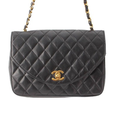 Chanel Matelasse Lambskin Coco Mark Round Flap Shoulder Bag Black  
