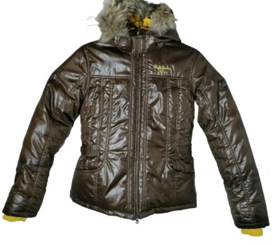 Pepe Jeans London Women M Bown Down Zipper Removable Coyote Fur Hood Jacket 
