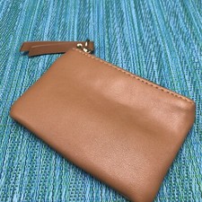 Camel Brown Faux Leather Coin Purse Change Pouch Zips