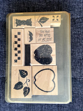 Stampin Up Stamp Set Of 9 Definitely Decorative Country Apple Leaves Words VTG