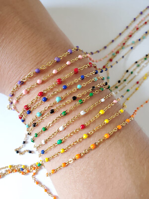 Bracelet Perles Résine Blanc Et Or Artisanal Fait Main - Longueur 18 Cm - Neuf Avec étiquettes