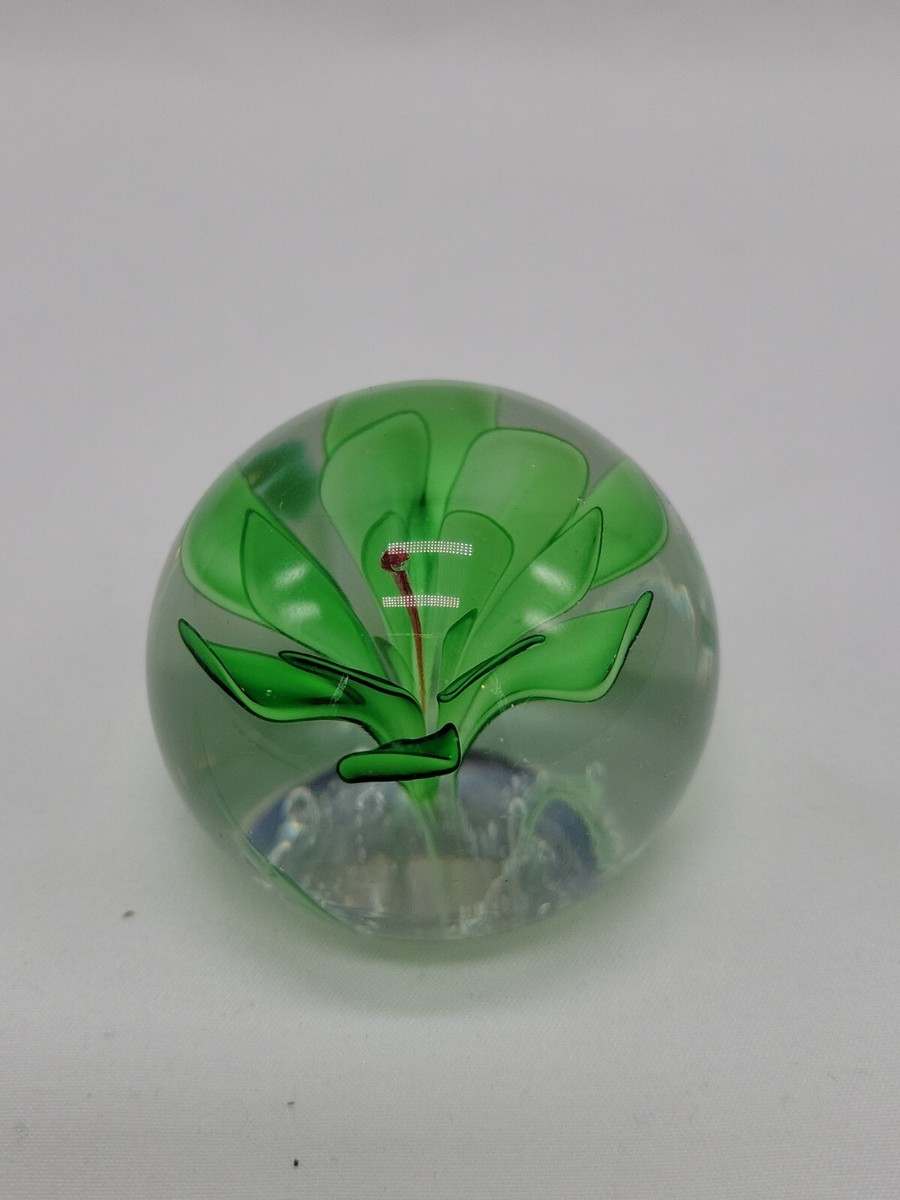 Handcrafter Crystal Paperweight Green Flower | eBay