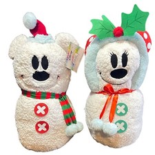 2 Disney Mickey  Minnie Christmas Greeter Porch Holiday Sherpa Snowman White