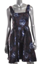 MUSE ~Navy & Gray Floral Jacquard Square Neck Fit & Flare Party Dress 6 NEW $159