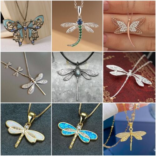 Cute Dragonfly Animal 925 Silver Necklace Pendant Women Party Wedding Jewelry - Picture 1 of 38