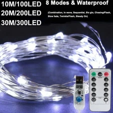 USB Twinkle LED String Fairy Lights 200/300LED Copper Wire Party Decor W/ Remote