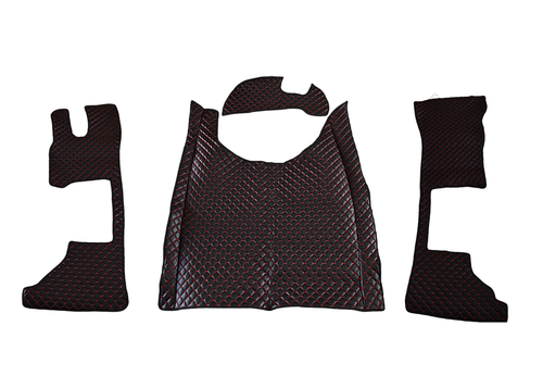 Black w/ Red Stitches Floor Mats+Engine Cover Eco Leather for new DAF ...