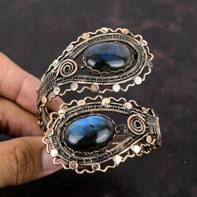 Gift For Women Jewelry Wire Wrapped Cuff Adjustable Bangle Copper Labradorite - Image 1 of 4