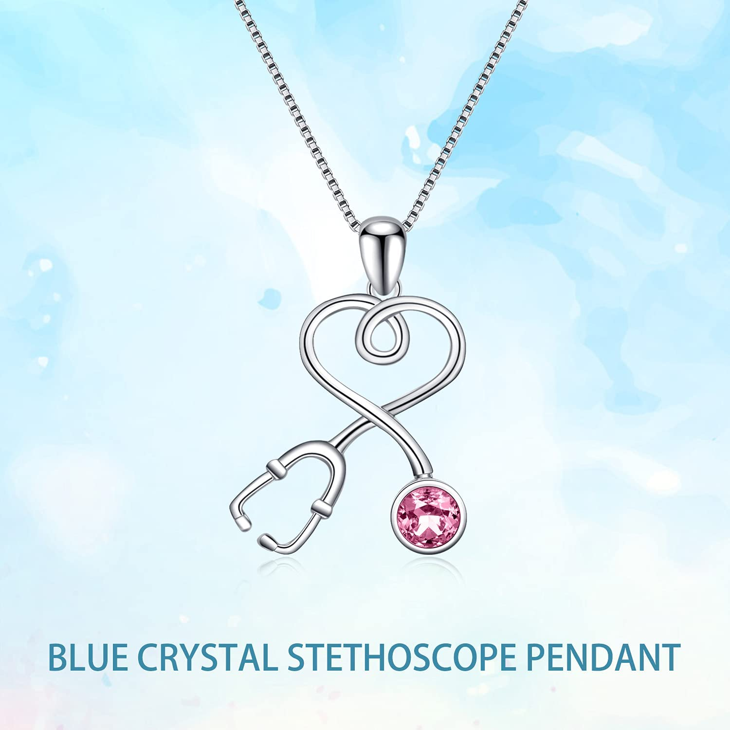 Stethoscope Necklace Sterling Silver Embellished with Crystals from