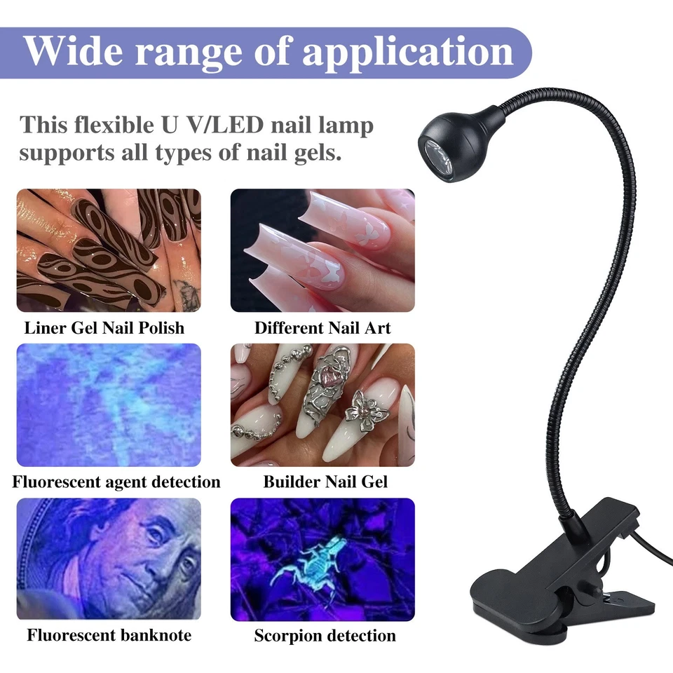 Mini Lámpara de Uñas 5V Luz LED UV Cuello de Ganso Almeja para Gel UV Puntas de Uñas Falsas con USB Foto 3 de 4