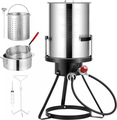 30 Qt Deluxe Aluminum Turkey Deep Fryer Kit Steamer Stock Pot Propane LP Outdoor
