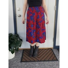 Vintage 80s/90s Red and Blue Paisley Pleated Midi Skirt