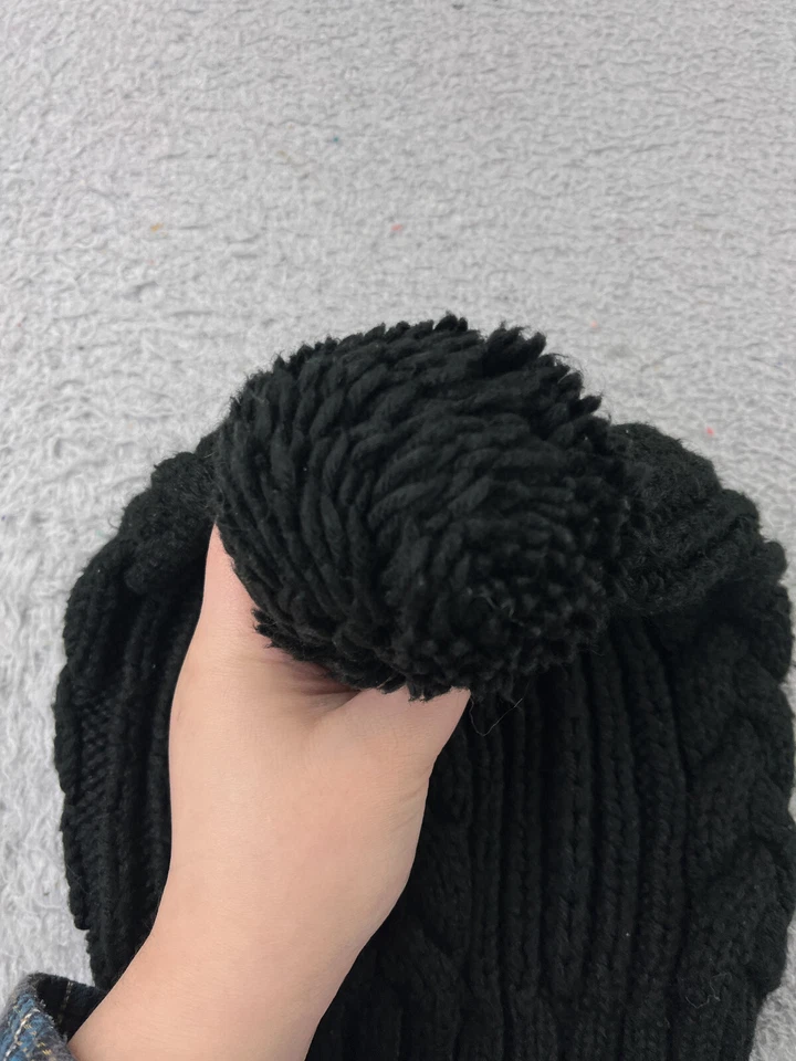 Gorro Merona Toque Mujer Talla Única Negro Tejido con Cable 100% Acrílico Nieve Esquí Pom Foto 2 de 4