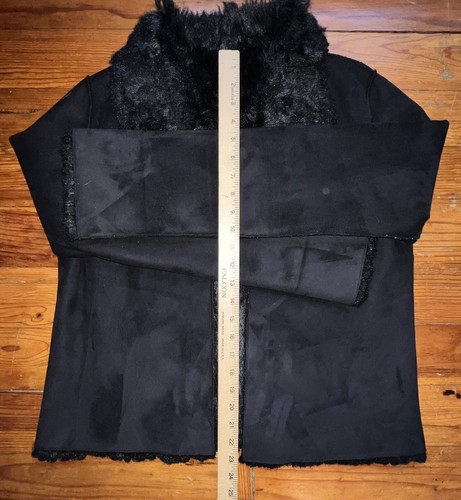 Womens Black Faux Suede Fur Trim Lined Jacket Small / Medium - Picture 8 of 15