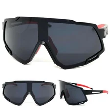 SPORT CYCLING WRAP Protective Safety Eyewear SUN GLASSES Goggles Big Black Frame