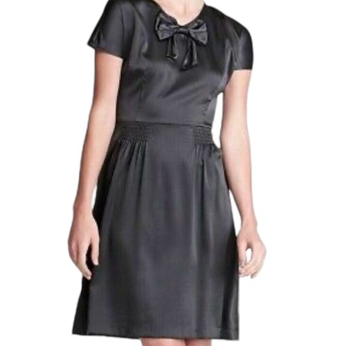 DKNY Stretch Silk Charmeuse Iron Gray Bow Detail Short Sleeve Mini Dress 8