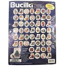 Bucilla Tiny 50 Stocking Oval Circle Christmas Ornament Counted Cross Stitch Kit