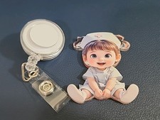 Cute Lil Girl Nurse Retractable Badge Reel ID Card Holder 2D Flat Acrylic NEW