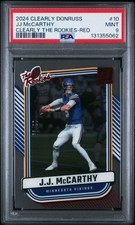 2024 Panini Clearly Donruss The Rookies J.J. McCarthy #10 Red /99 PSA 9 Vikings