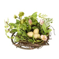 6 Inch Blossom Bird&rsquo;S Nest with Eggs, Faux Flowers, Leafy Greens and Berries, Sp