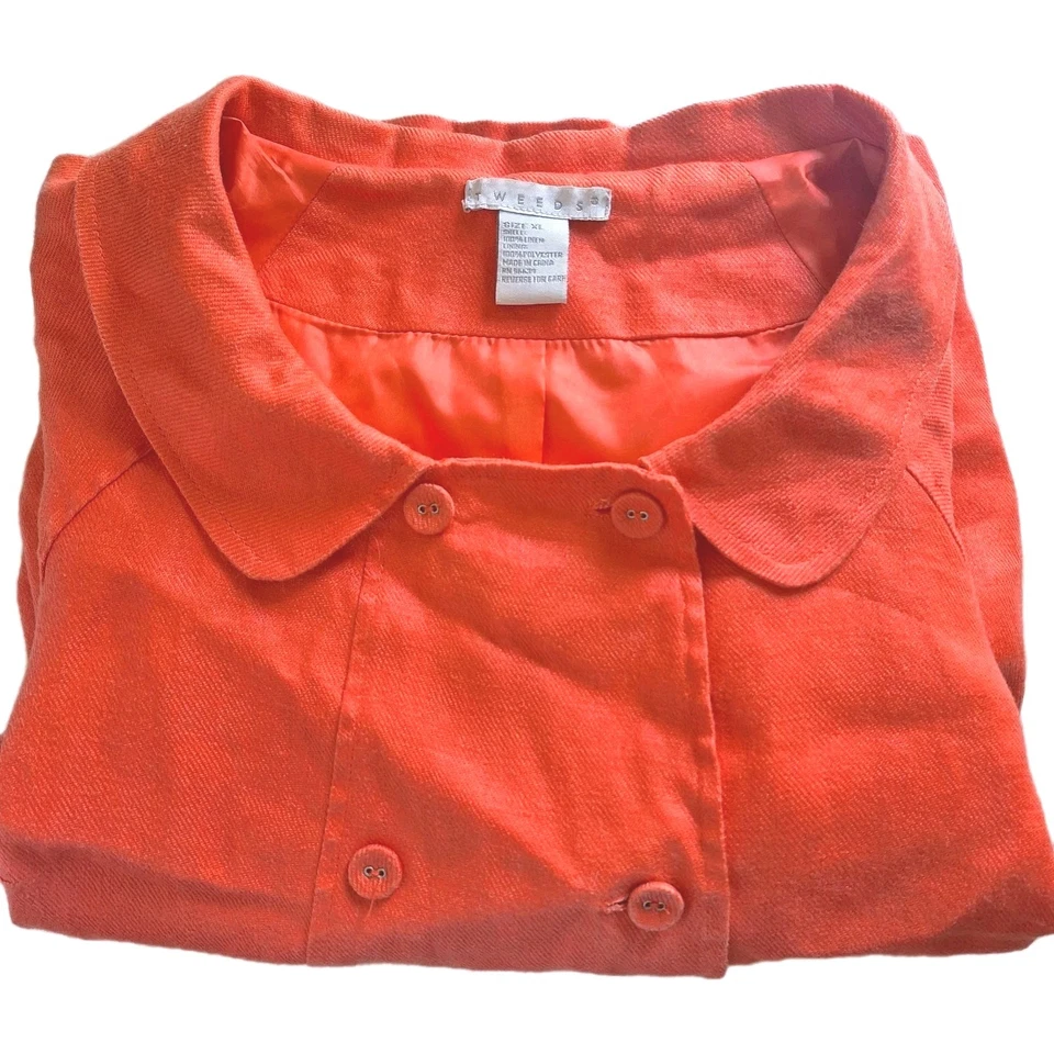 Твиды винтажный оранжевый блейзер женщин размер XL двойной кнопка с воротником 3/4 рукав  - Изображение 3 из 4