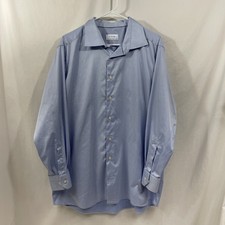 Eton Contemporary Mens 46/18 Blue Button Up Long Sleeve Dress Shirt