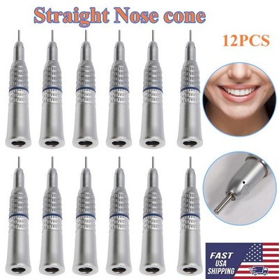 12PCS Dental Slow Low Speed Straight Handpiece 1:1 Nose Cone Fiber Optic for NSK