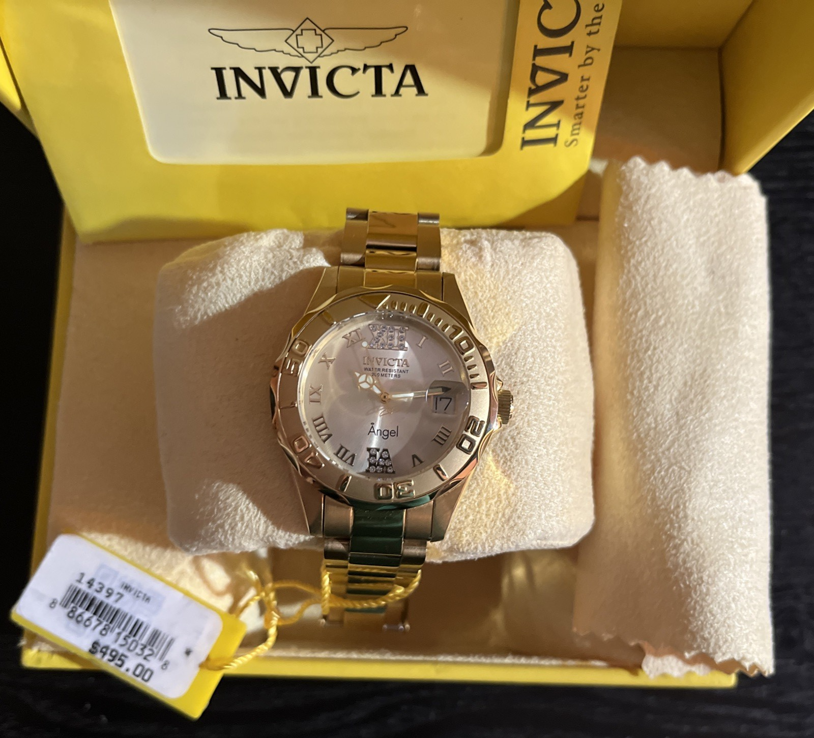 Invicta Ladies Angel Gold Dial Crystal Accent Stainless Steel Watch 14397