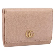 GUCCI GG Marmont Compact Wallet Leather Pink Gold 474746 Auth 198790A