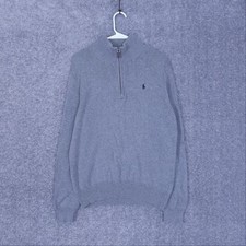 Polo Ralph Lauren Sweater Mens Small Gray 1/4 Zip Mock Neck Pullover Logo