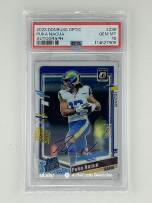 Puka Nacua PSA 10 2023 Panini Donruss Optic Auto RC RATED ROOKIE 113/199 #238 RB