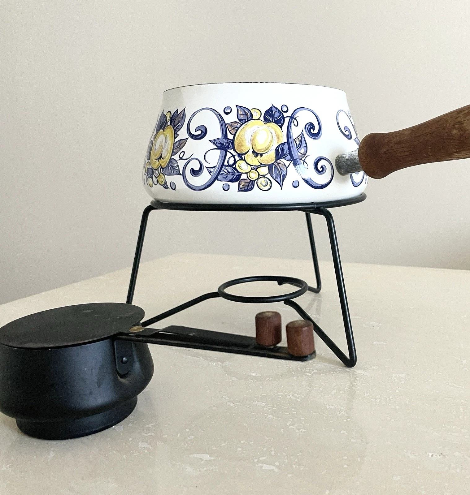 RARE Villeroy & Boch Cadiz Vintage Cheese Chocolate Fondue Pot Dish with Stand
