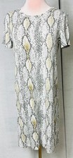 Express Dress Women Small Animal Print Midi Crew Neck Short Sleeve Shirt Dress