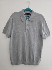 Tommy Hilfiger Pima Cotton Cashmere Sweater Polo Shirt Grey Short Sleevs Sz M